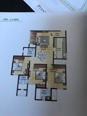 Floor Plan in 3 BHK Apartment at Prestige Falcon City, Konanakunte – for Sale