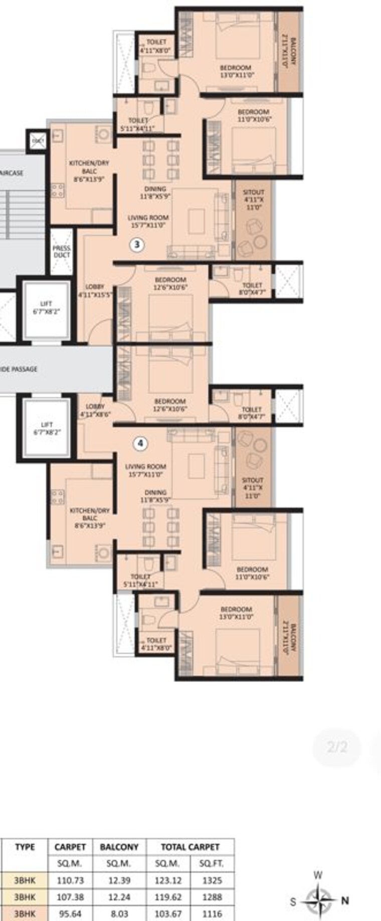 Floor Plan, basil-mount-lords 3 Bedroom 1312 Sq.Ft. Apartment In Dhankawadi Pune 10571652
