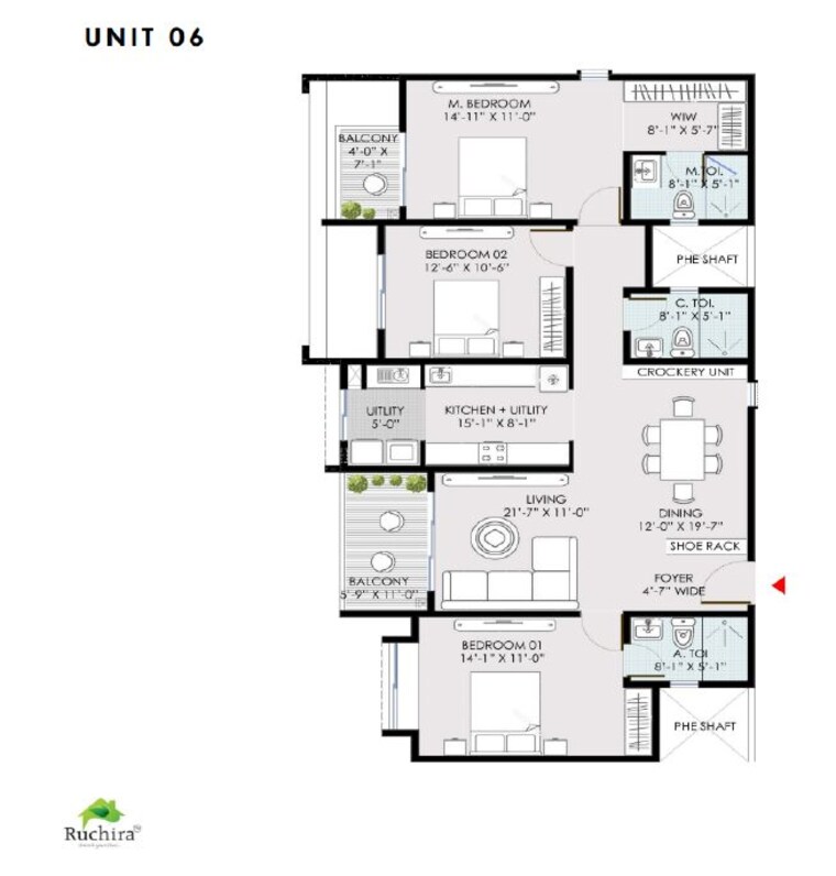 Floor Plan, ruchira-park-east 3 Bedroom 1758 Sq.Ft. Apartment In Kannamangala Bangalore 10559372