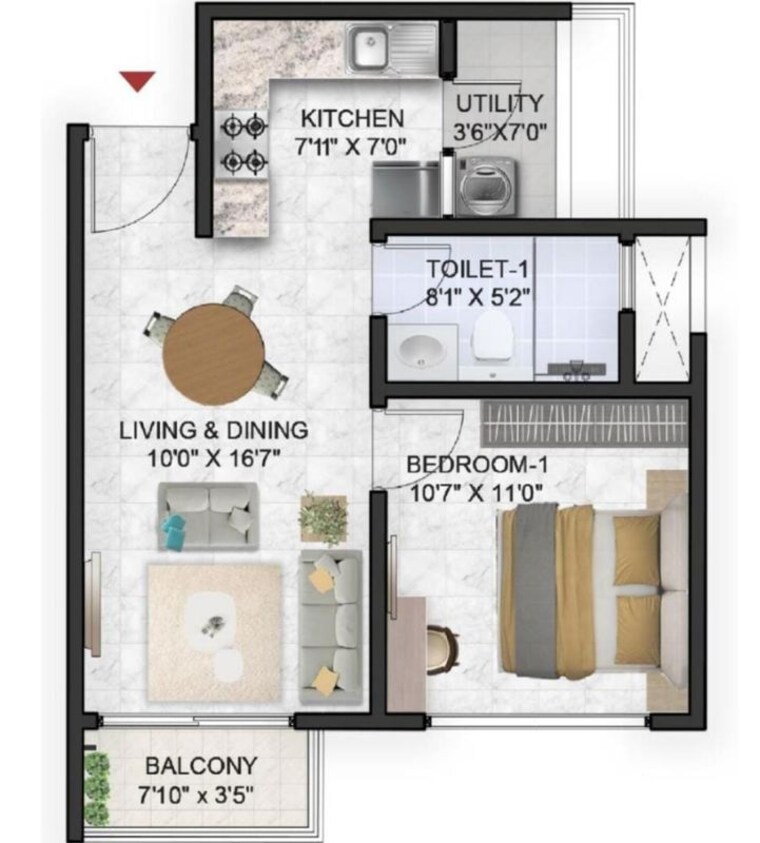 Floor Plan, prestige-park-grove 1 Bedroom 658 Sq.Ft. Apartment In Whitefield Bangalore 10557707