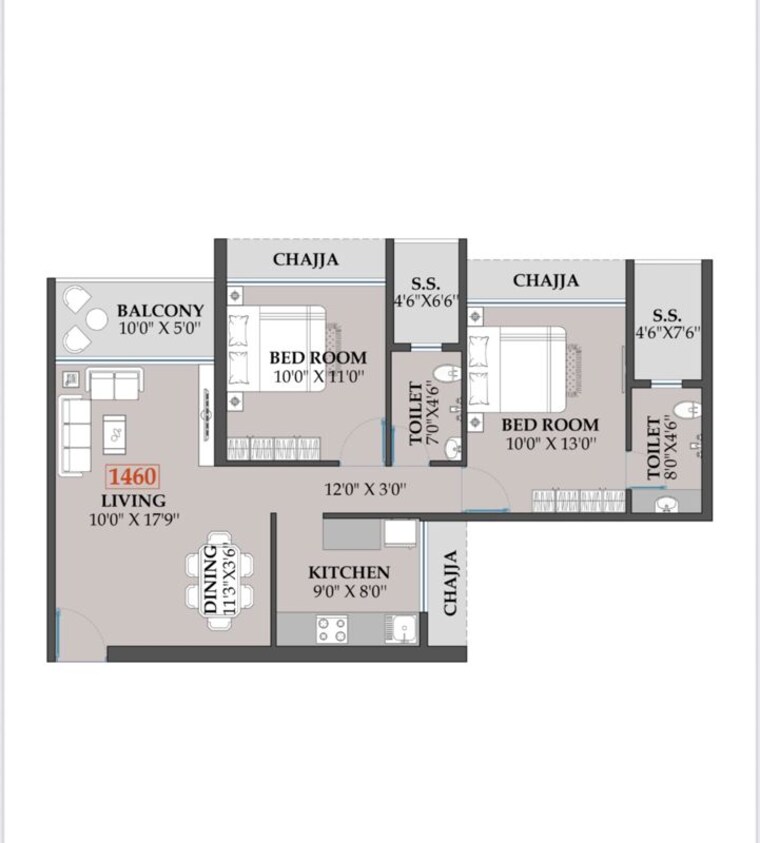 Floor Plan, sector 5 kharghar 2 Bedroom 1415 Sq.Ft. Apartment In Sector 5 Kharghar Navi Mumbai 10572970