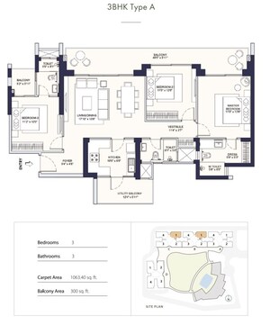 Floor Plan in 3 BHK Apartment at Conscient Parq, Sector 80 – for Sale