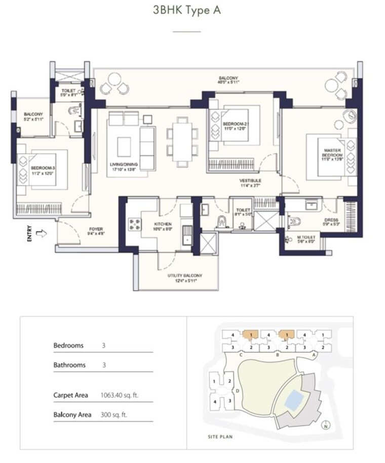 Floor Plan, conscient-parq 3 Bedroom 1945 Sq.Ft. Apartment In Sector 80 Gurgaon 10574441