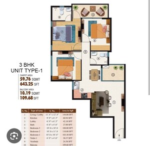 Floor Plan in 3 BHK Apartment at Zara Aavaas, Sector 104 – for Rent
