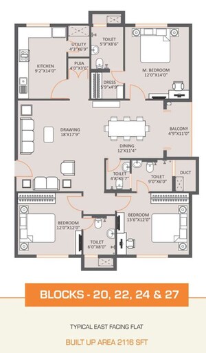 Floor Plan in 3.5 BHK Apartment at RDB Legend Harmony, Lingampally – for Sale