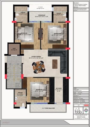 Floor Plan in 3 BHK Villa at Dhakoli – for Rent