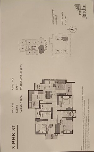 Floor Plan in 3 BHK Apartment at TVS Emerald Jardin, Singasandra – for Sale