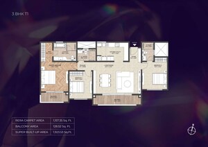 Floor Plan in 3 BHK Apartment at Puravankara Purva Silver Sky, Electronic City Phase ii – for Sale