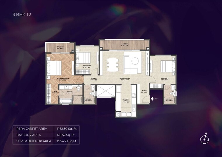 Floor Plan, puravankara-purva-silver-sky 3 Bedroom 1864 Sq.Ft. Apartment In Electronic City Phase ii Bangalore 10579185