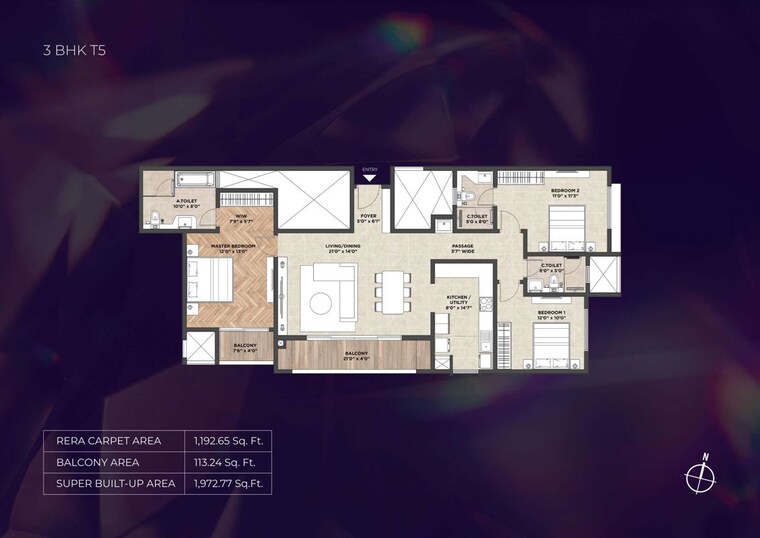 Floor Plan, puravankara-purva-silver-sky 3 Bedroom 1864 Sq.Ft. Apartment In Electronic City Phase ii Bangalore 10579185