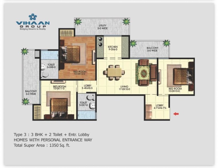 Floor Plan, vihaan-greens 3 Bedroom 1640 Sq.Ft. Apartment In Sector 1 Greater Noida Greater Noida 10580944