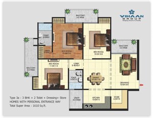 Floor Plan in 3 BHK Apartment at Vihaan Greens, Sector 1 Greater Noida – for Sale