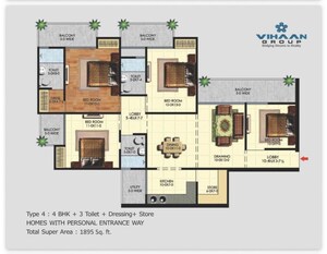Floor Plan in 3 BHK Apartment at Vihaan Greens, Sector 1 Greater Noida – for Sale