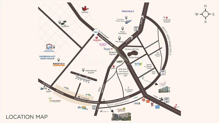 Map Location, malwa-escon-primera 3 Bedroom 1550 Sq.Ft. Apartment In International Airport Road Zirakpur 10581424