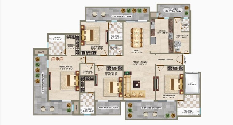 Floor Plan, ambala highway 3 Bedroom 2702 Sq.Ft. Apartment In Ambala Highway Zirakpur 10583540