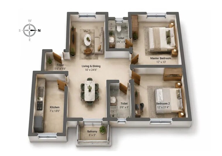 Floor Plan, prestige-ferns-residency 2 Bedroom 1197 Sq.Ft. Apartment In Harlur Bangalore 10586225