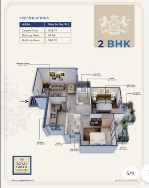 Floor Plan in 3 BHK Apartment at Royal Green Heights, Sector 62 – for Sale