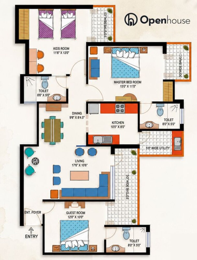 Floor Plan, amrapali-sapphire 3 Bedroom 1102 Sq.Ft. Apartment In Sector 45 Noida 10586789