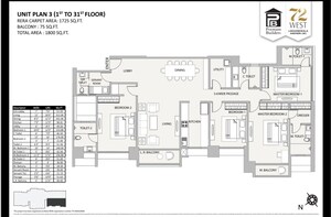 Floor Plan in 4 BHK Apartment at Sheth 72 West, Andheri West – for Sale