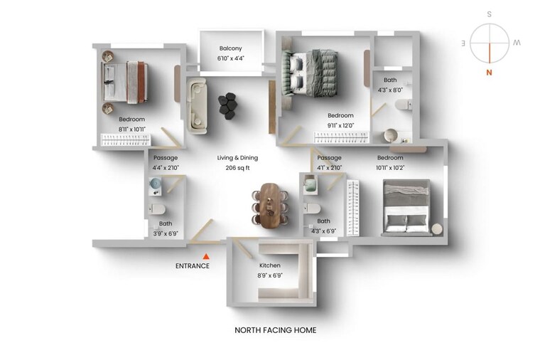 Floor Plan, hiranandani-highland 3 Bedroom 1050 Sq.Ft. Apartment In Powai Mumbai 10590016