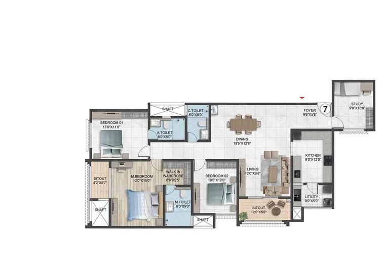 Floor Plan, sumadhura-solea 3 Bedroom 1790 Sq.Ft. Apartment In Rachenahalli Bangalore 10590803
