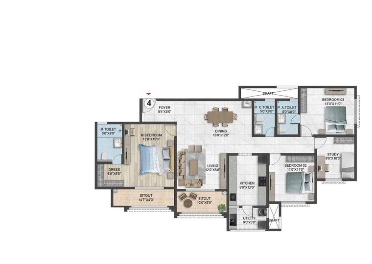 Floor Plan, sumadhura-solea 3 Bedroom 1790 Sq.Ft. Apartment In Rachenahalli Bangalore 10590803
