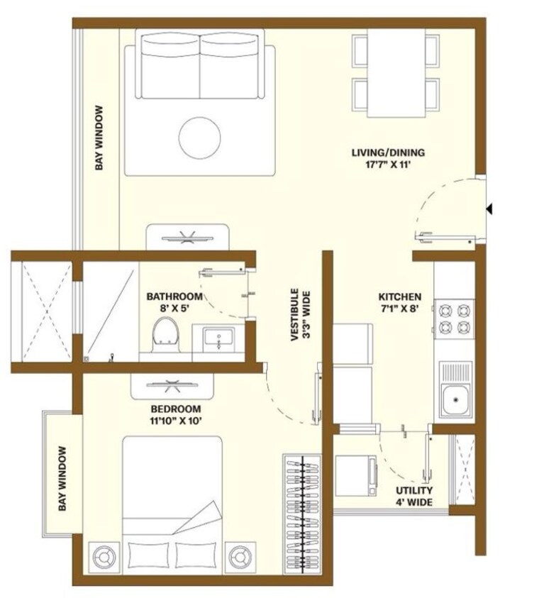 Floor Plan, bhartiya-city-nikoo-homes-5 1 Bedroom 692 Sq.Ft. Apartment In Thanisandra Main Road Bangalore 10559714