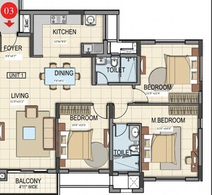 Floor Plan in 3 BHK Apartment at BSCPL Bollineni Silas, Whitefield – for Sale