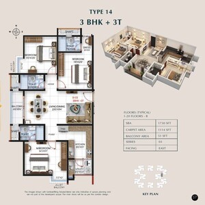 Floor Plan in 3 BHK Apartment at SBR One Residence, Whitefield – for Sale