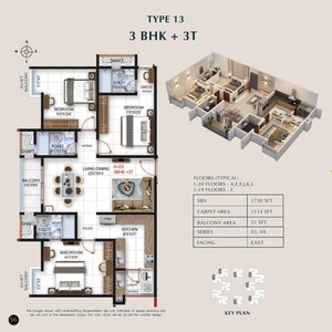 Floor Plan in 3 BHK Apartment at SBR One Residence, Whitefield – for Sale