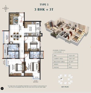 Floor Plan in 3 BHK Apartment at SBR One Residence, Whitefield – for Sale
