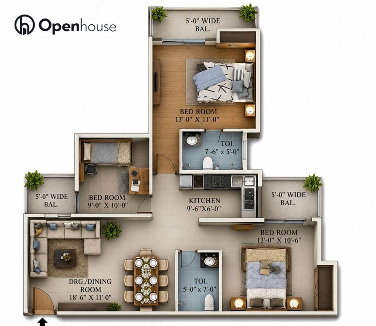 Floor Plan, supertech-ecociti 2 Bedroom 1295 Sq.Ft. Apartment In Sector 137 Noida 10594653