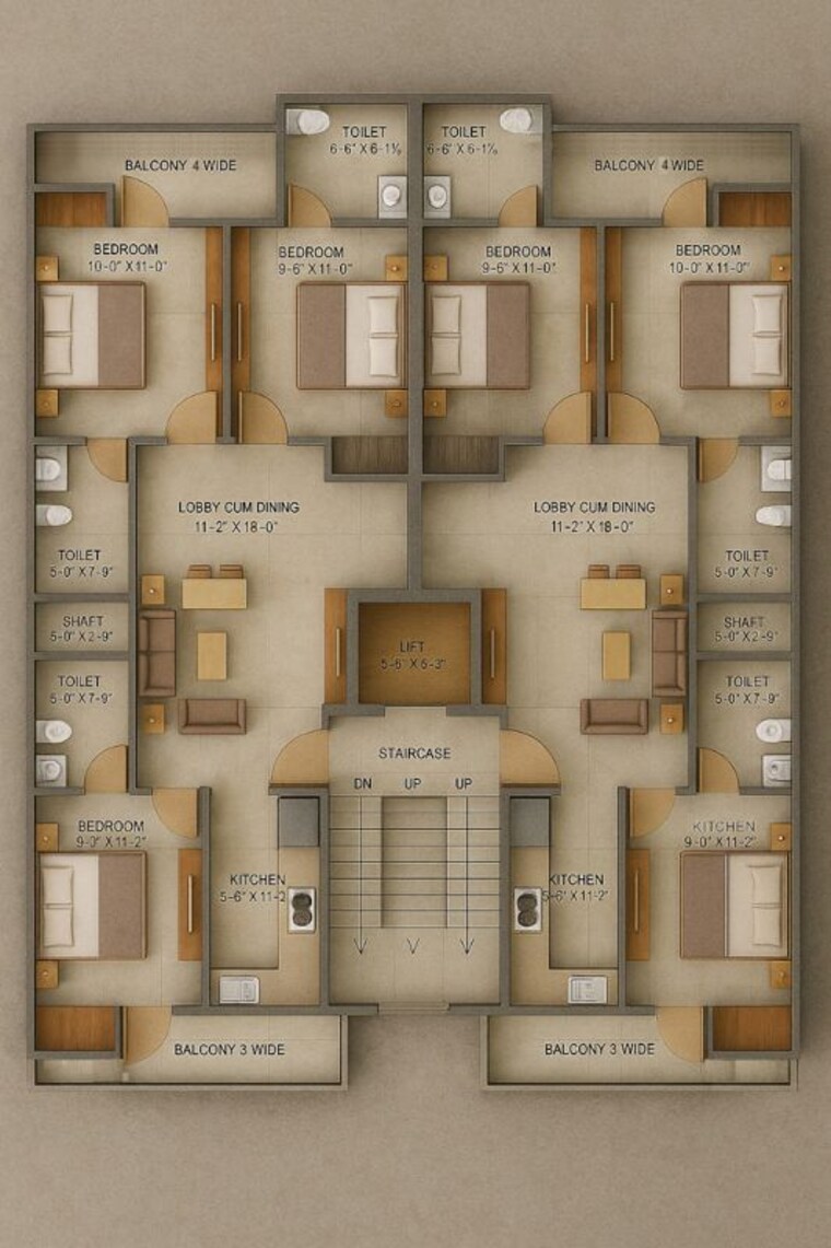 Floor Plan, green fields colony 3 Bedroom 1100 Sq.Ft. Builder Floor In Green Fields Colony Faridabad 10594962