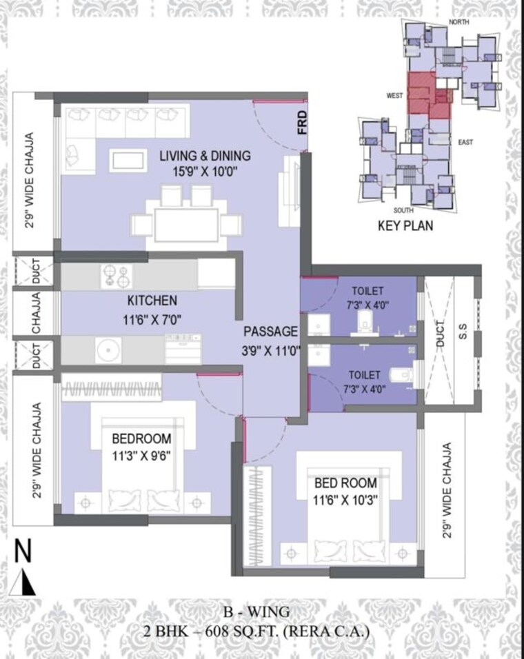 Floor Plan, triguni-heights 2 Bedroom 608 Sq.Ft. Apartment In Borivali West Mumbai 10596166