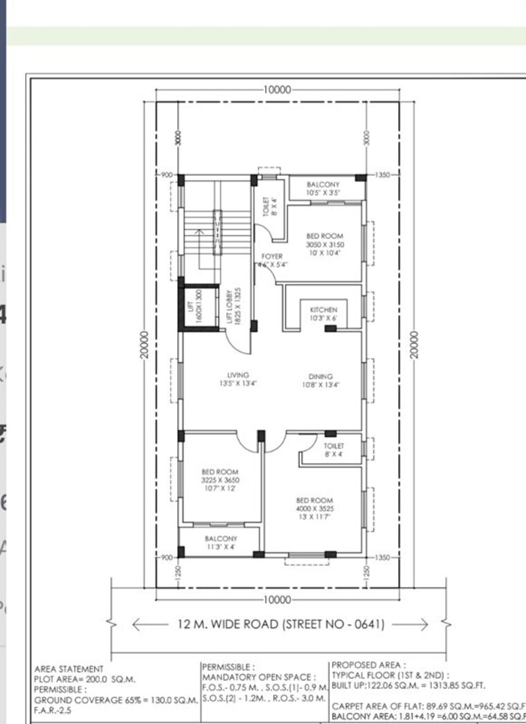 Floor Plan, new town 3 Bedroom 1600 Sq.Ft. Apartment In New Town Kolkata 10596515