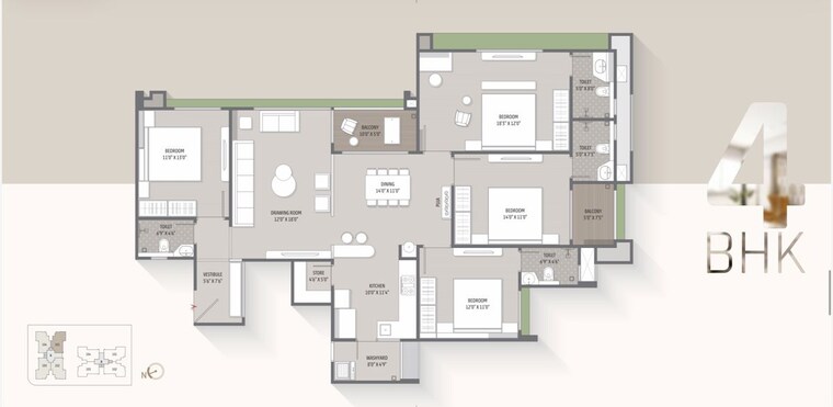 Floor Plan, hr-eliseo 4 Bedroom 1534 Sq.Ft. Apartment In Shela Ahmedabad 10596540