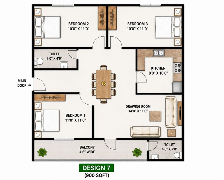 Floor Plan, mohan garden 3 Bedroom 900 Sq.Ft. Independent House In Mohan Garden Delhi 10597539