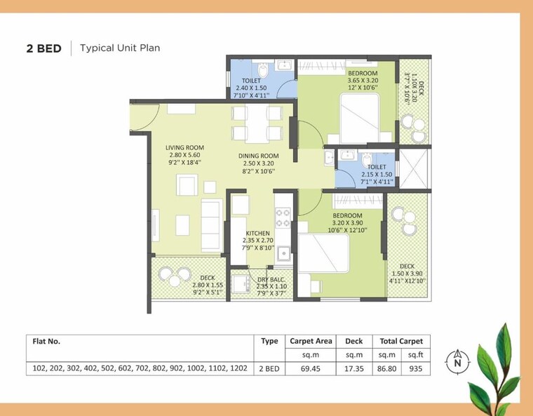 Floor Plan, kakkad-kailash-kutir 2 Bedroom 800 Sq.Ft. Apartment In Wanwadi Pune 10598582