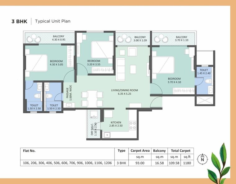 Floor Plan, kakkad-kailash-kutir 3 Bedroom 1200 Sq.Ft. Apartment In Wanwadi Pune 10598629