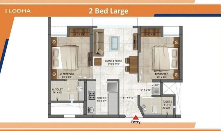 Floor Plan, lodha-crown-quality-homes 2 Bedroom 570 Sq.Ft. Apartment In Majiwada Thane 10416591