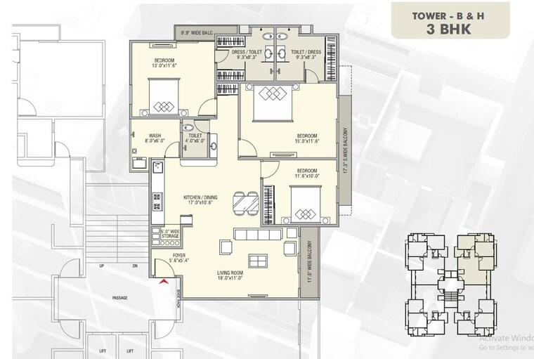Floor Plan, uma-silver-sky 3 Bedroom 1080 Sq.Ft. Apartment In Harni Vadodara 10600628
