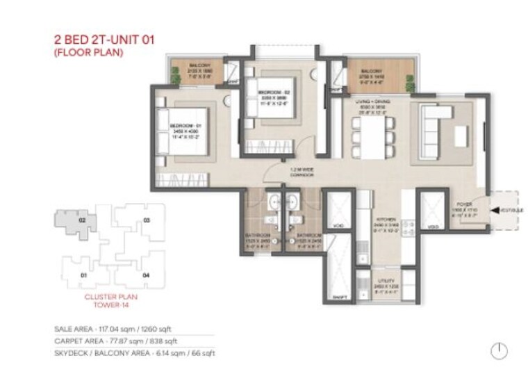 Floor Plan, nambiar-district-25 2 Bedroom 1260 Sq.Ft. Apartment In Dommasandra Bangalore 10599359