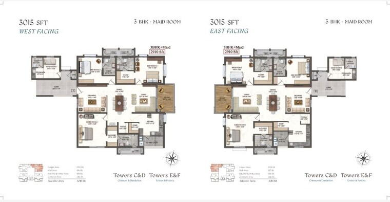 Floor Plan, rajapushpa-aurelia 3 Bedroom 3015 Sq.Ft. Apartment In Tellapur Hyderabad 10603436
