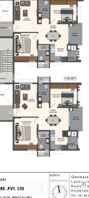 Floor Plan in 2 BHK Apartment at Pavani Mirabilia, Whitefield – for Sale