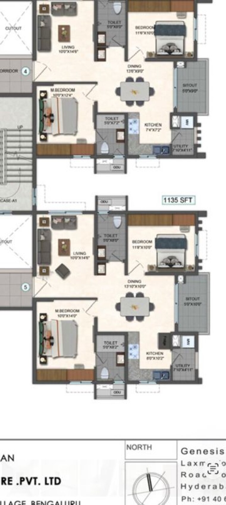 Floor Plan, pavani-mirabilia 2 Bedroom 1135 Sq.Ft. Apartment In Whitefield Bangalore 10603867