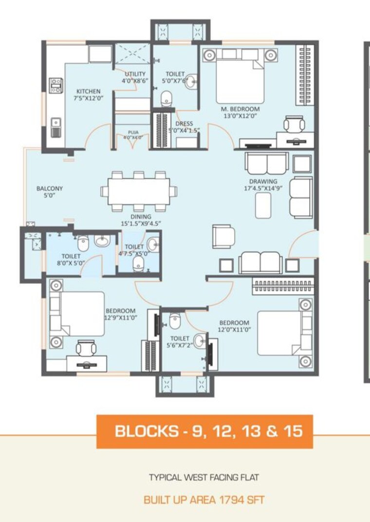 Floor Plan, rdb-legend-harmony 3 Bedroom 1794 Sq.Ft. Apartment In Lingampally Hyderabad 10604201