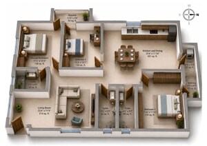 Floor Plan in 3 BHK Apartment at Myhna Maple, Varthur – for Sale