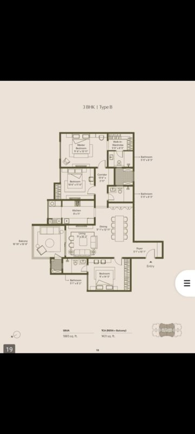 Floor Plan, assetz-trees-and-tandem 3 Bedroom 2142 Sq.Ft. Apartment In Chokkasandra Bangalore 10605091