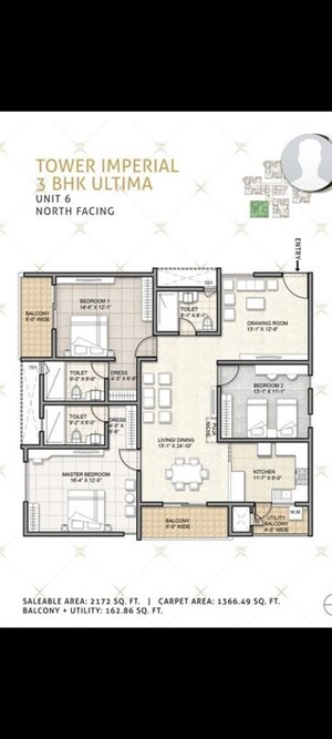 Floor Plan in 3 BHK Apartment at Aurobindo Kohinoor, Serilingampally – for Rent