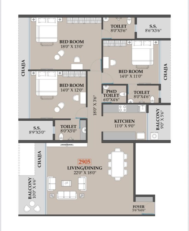 Floor Plan, gami-satyam-palacio 2.5 Bedroom 1680 Sq.Ft. Apartment In Sector 2 Kharghar Navi Mumbai 10606825